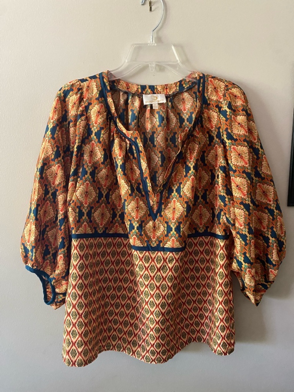 Collective Concepts boho Navy and Gold Mixed Print Tunic